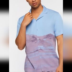 Forever 21 Casual Blue and Purple Button Down Shirt Size L